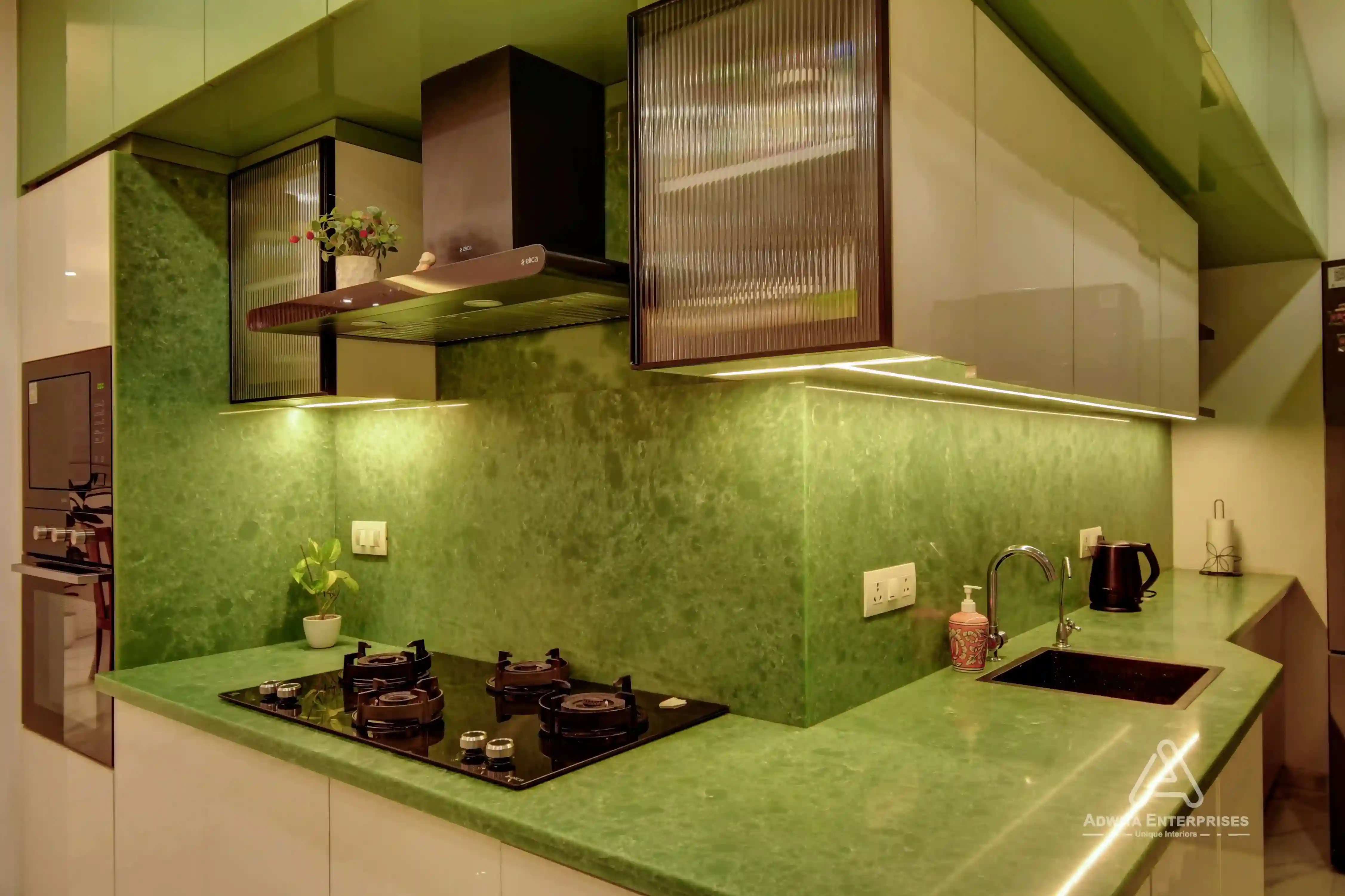 Open-concept kitchen interior with modern island and minimalist design